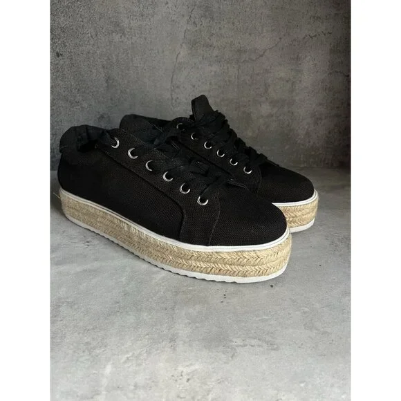 Steve Madden Karma Espadrille Sneakers Womens size 9.5 M Black White Platform - Picture 2 of 16
